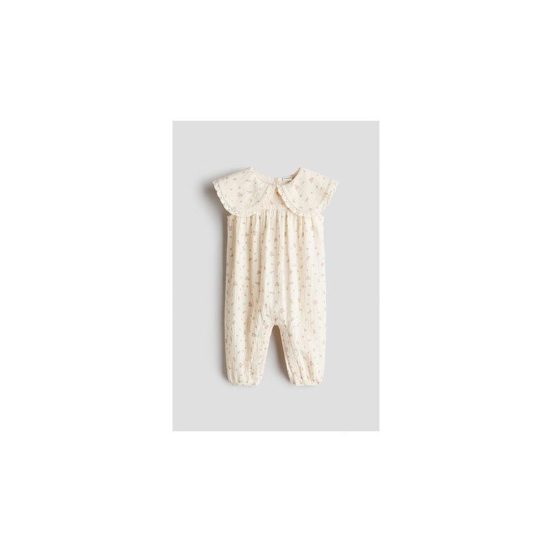 H&M - Overal z bavlněného mušelínu - Krémová/Květinový Vzor