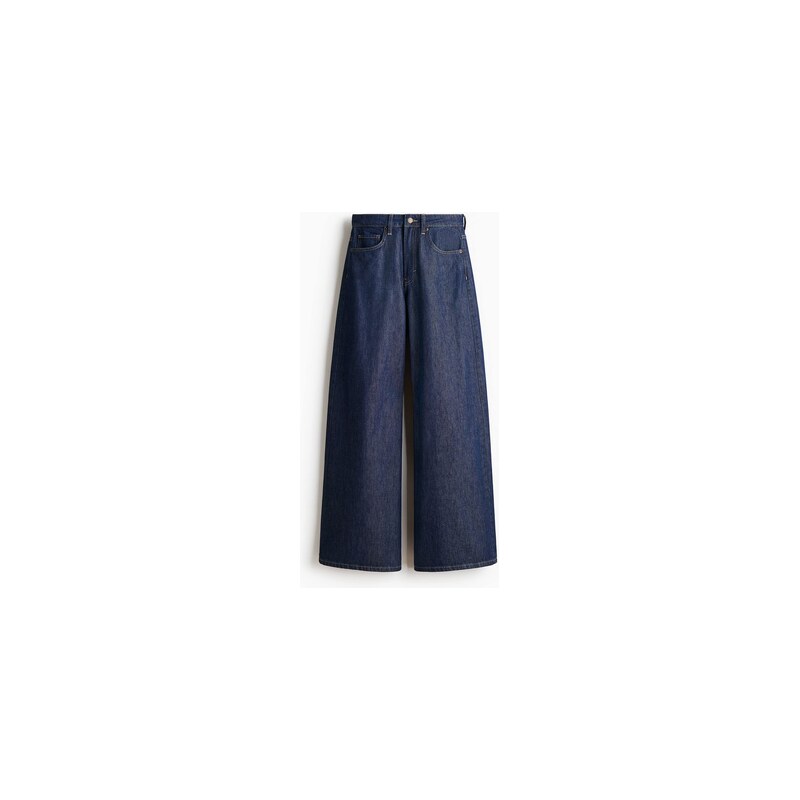 H&M - Wide High Waist Jeans - Tmavý Denim Blue