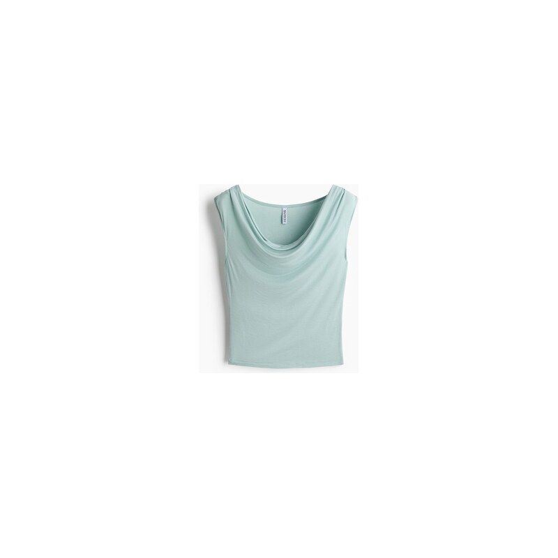 H&M - Žerzejový tops vodopádovým výstřihem - Světle Tyrkysová
