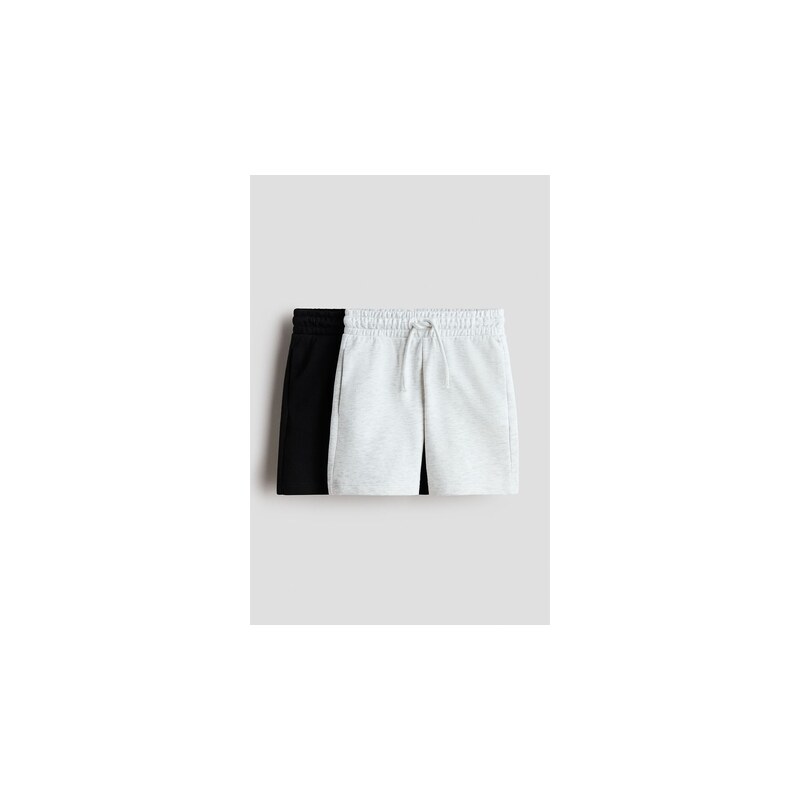 H&M - Teplákové šortky 2 kusy - Černá/Světle Šedý Melír