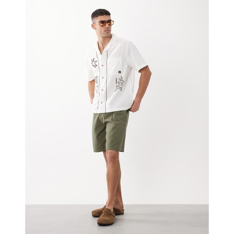 ASOS DESIGN mid length canvas jort with pleat styling in khaki