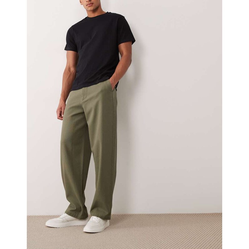 ASOS DESIGN loose straight canvas trouser in khaki-Green