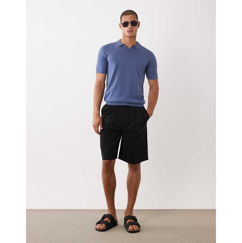 Threadbare knitted short sleeve polo shirt in blue