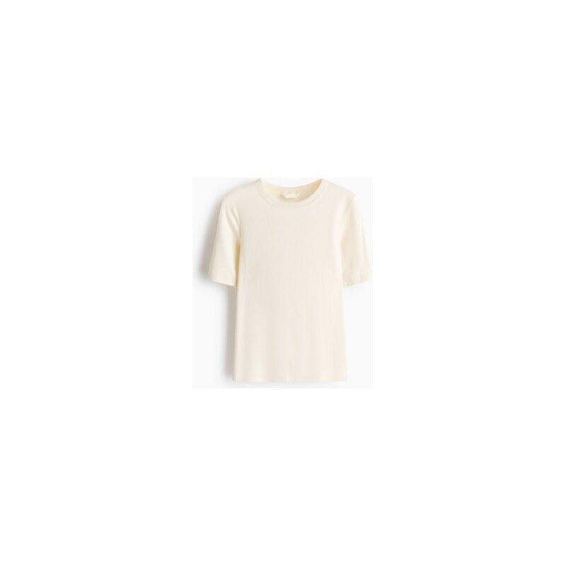 H&M - Žebrované tričko - Krémová