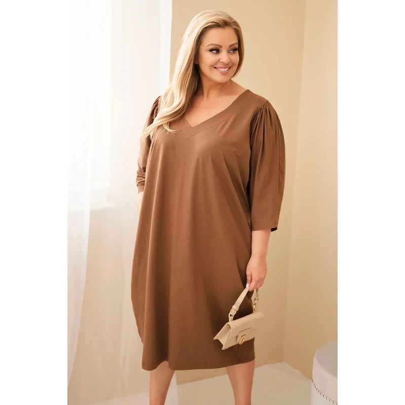Kesi Plus Size Šaty s Kapsami Camel