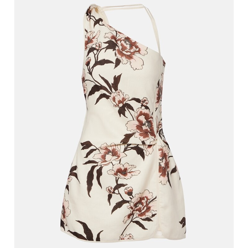 SIR Floral one-shoulder linen minidress