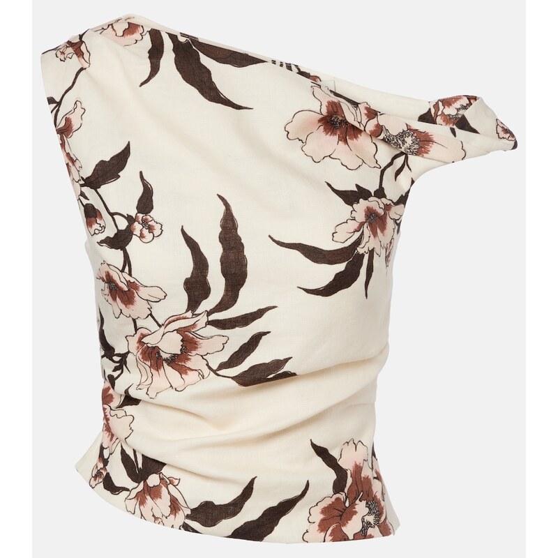 SIR Floral asymmetric linen top