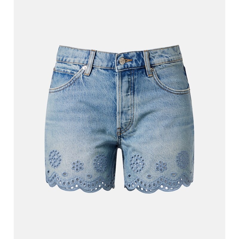 Frame Long Hang broderie anglaise denim shorts