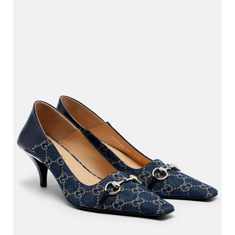 Gucci Vittoria leather-trimmed denim pumps
