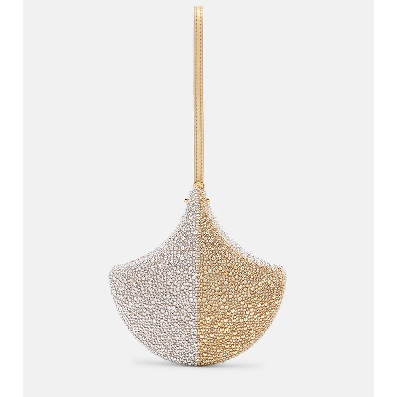 Bvlgari Ginkgo crystal-embellished suede clutch