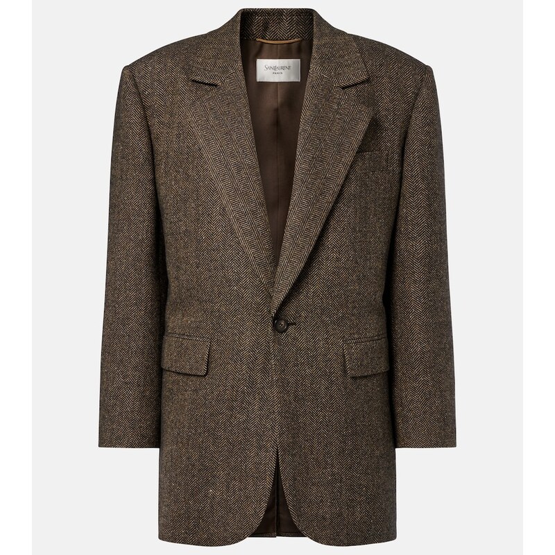 Dámský Saint Laurent Herringbone blejzer v modré odstínu
