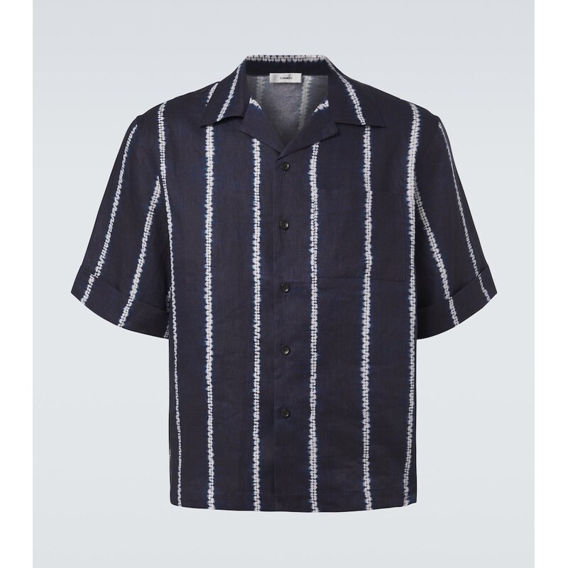 Commas Striped linen bowling shirt