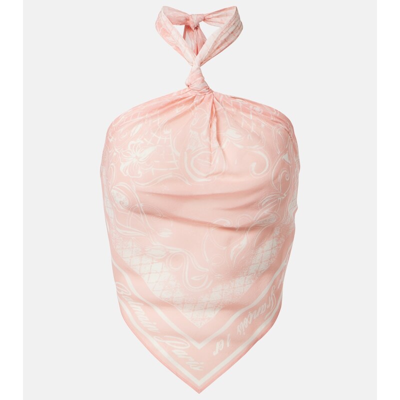 Balmain Printed halterneck silk top