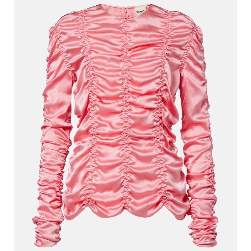 Khaite Rory ruched silk charmeuse top