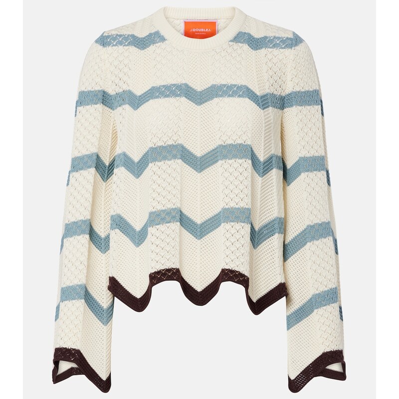 La DoubleJ Chevron crochet cropped cotton sweater