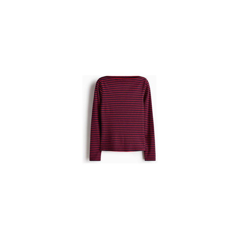 H&M - Žebrovaný tops lodičkovým výstřihem - Červená/Proužek