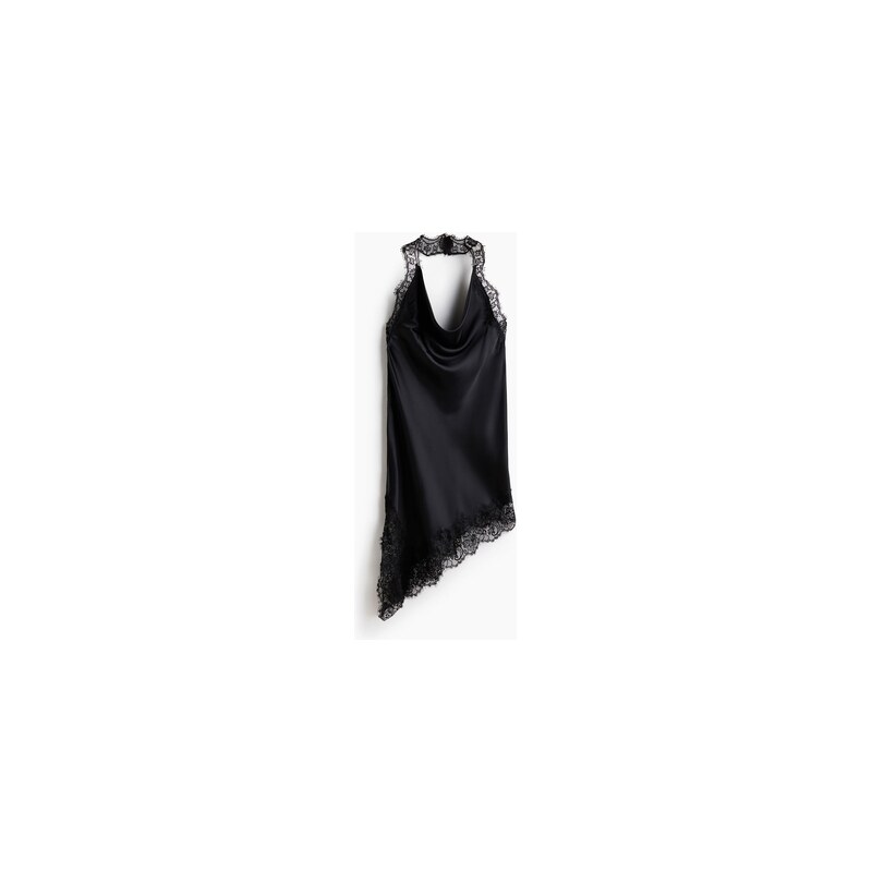 H&M - Saténové šaty halterneck - Černá
