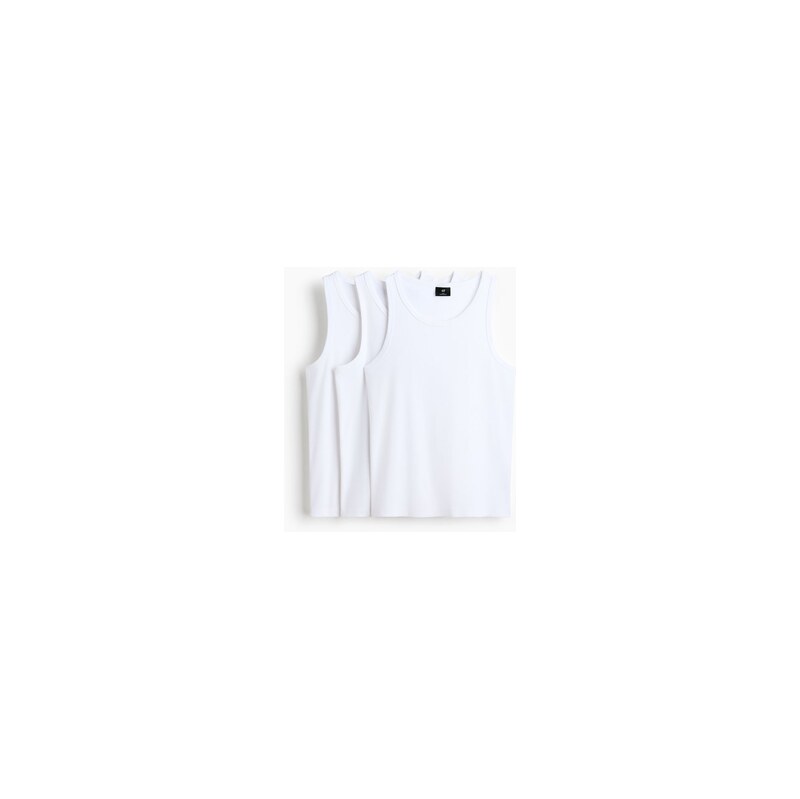 H&M - Žebrované tílko Slim Fit 3 kusy - Bílá