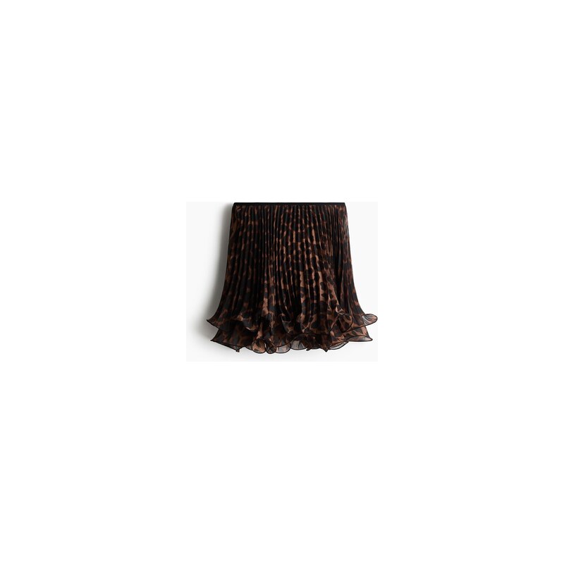 H&M - Skládaná minisukně - Hnědá/Leopardí Potisk