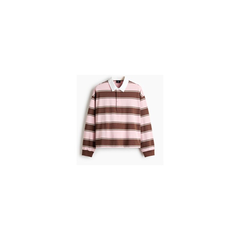 H&M - Triko Rugby Loose Fit - Světle Růžová/Proužky