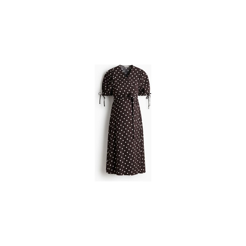 H&M - MAMA Zavinovací šatys nabíranými rukávy - Tmavě Hnědá