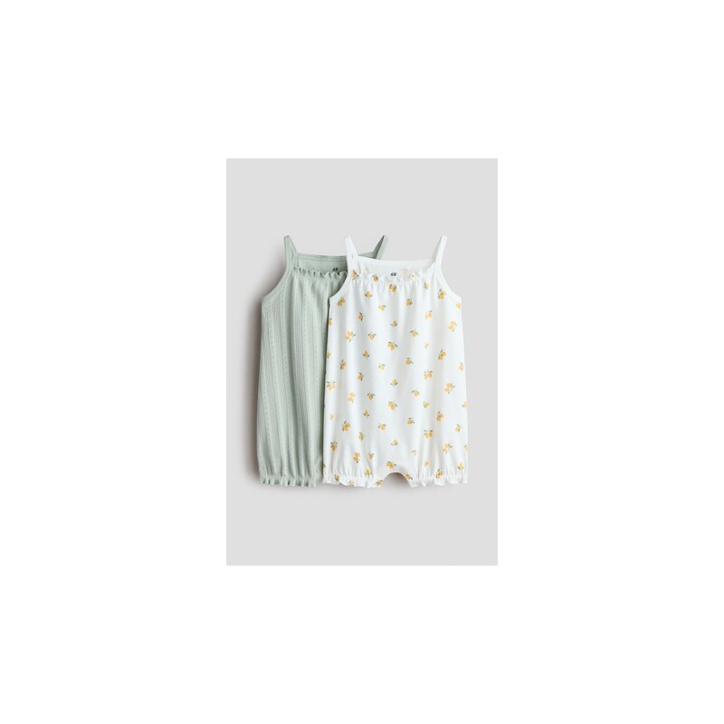 H&M - Bavlněný overal 2 kusy - Světle Tyrkysová/Květy