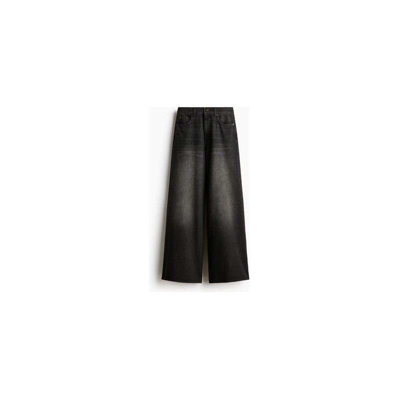 H&M - Super Wide High Waist Jeans - Sepraná Černá