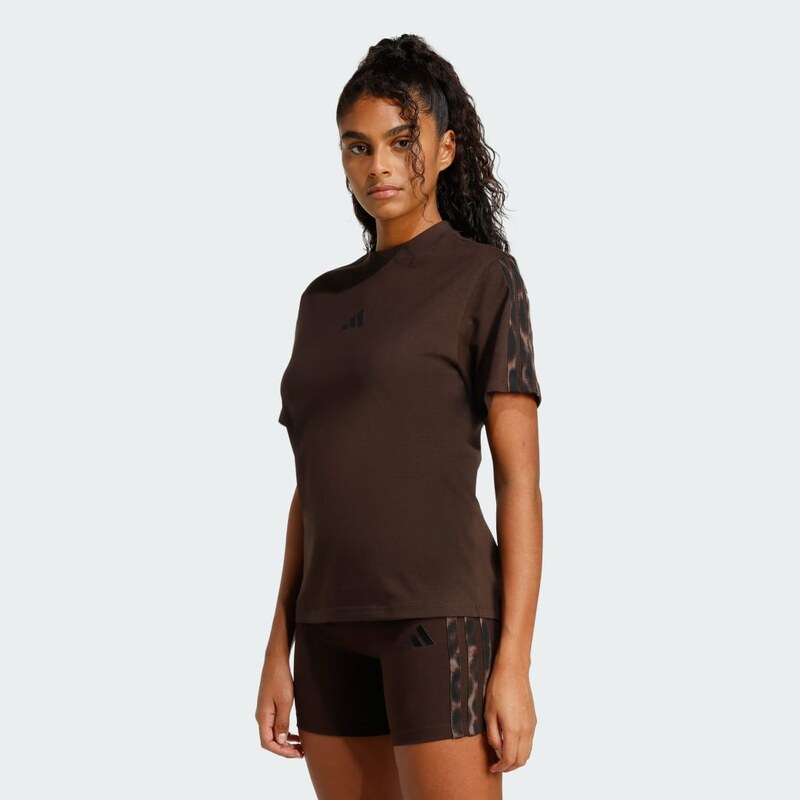 Adidas Seasonal Essentials Leopard Print T-Shirt with 3-Stripes