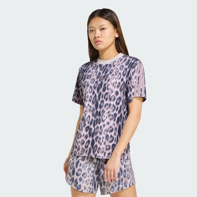 Adidas Seasonal Essentials Leopard Print T-Shirt with 3-Stripes