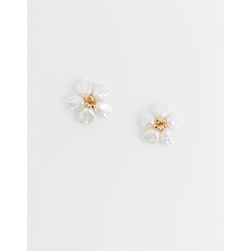 ASOS DESIGN small stud earrings with faux pearl detail in gold