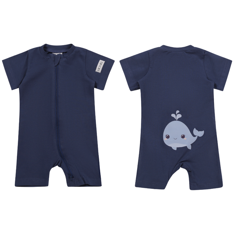 Moniel Dětský overal s krátkým rukávem Velryba Navy Blue modrá