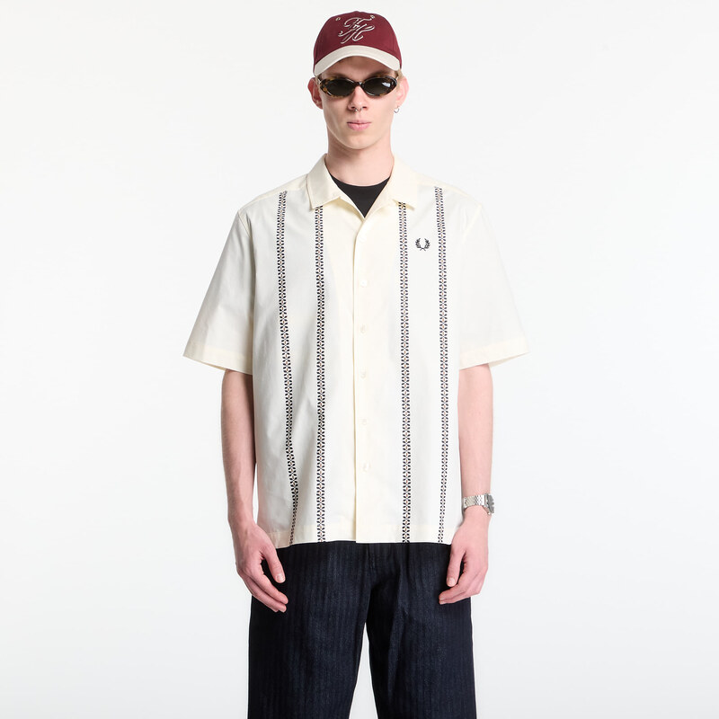 Košile Fred Perry Placement Print Revere Shirt Ecru M
