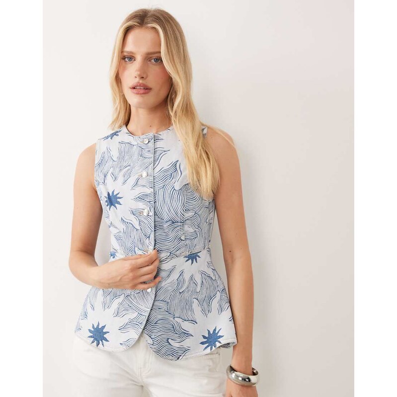 Never Fully Dressed denim twill longline waistcoat co-ord in