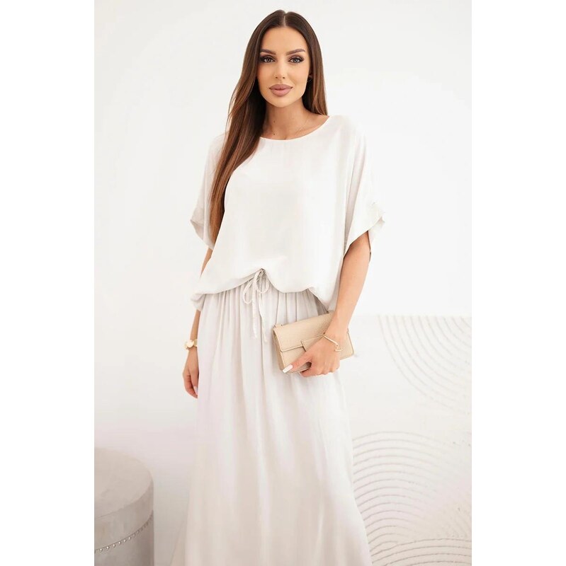 MladaModa Elegantní viskozový komplet halenky a dlouhé sukně
