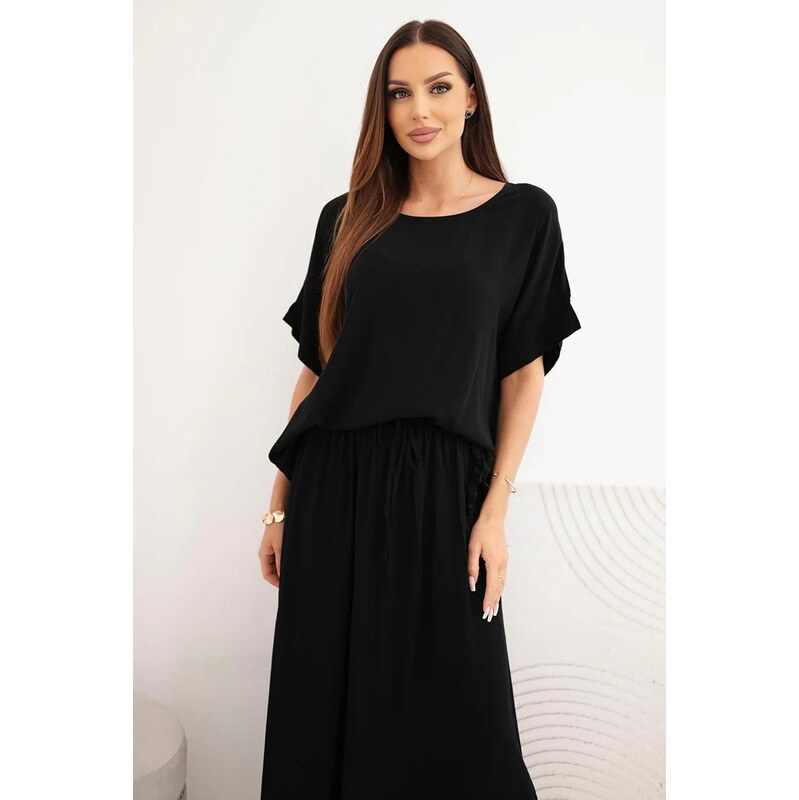 MladaModa Elegantní viskozový komplet halenky a dlouhé sukně