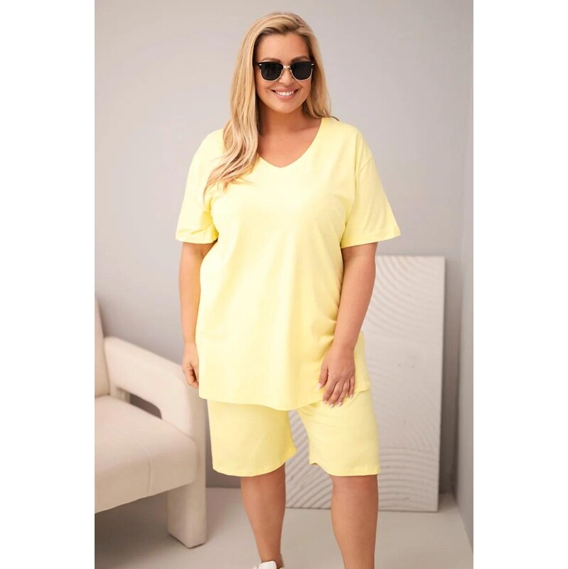 MladaModa Bavlněná oversize souprava s halenkou a šortkami model