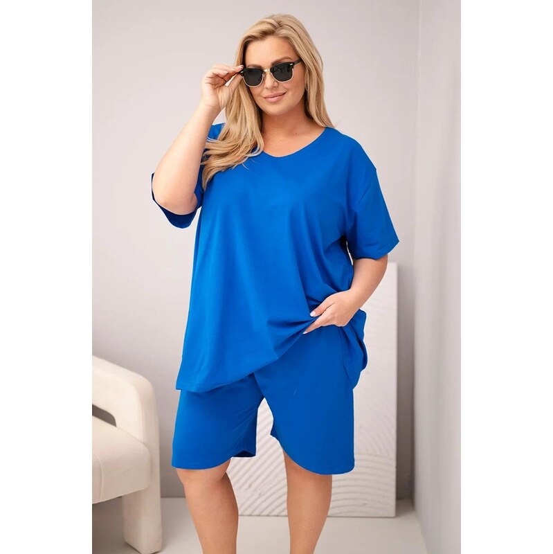 MladaModa Bavlněná oversize souprava s halenkou a šortkami model