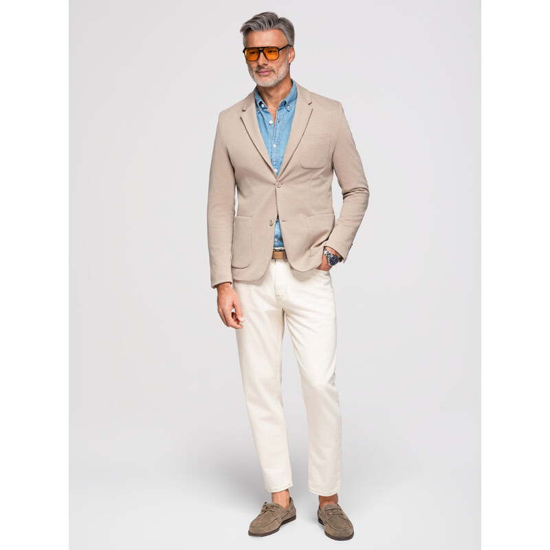 Ombre Elegant fitted mens structured knit blazer - beige