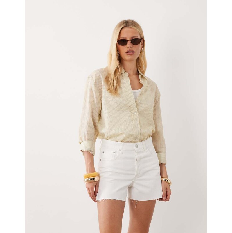 Mango 100% cotton denim short in white