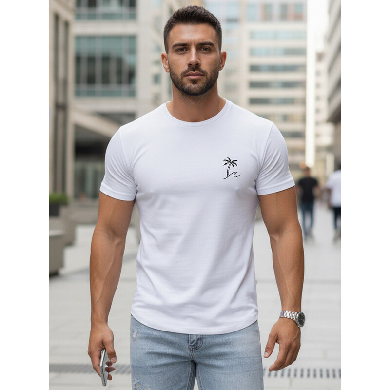 Pánské bavlněné tričko s potiskem klasické bílé FashionStreet
