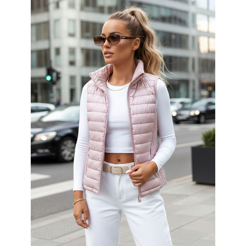 BASIC Světle růžová dámská prošívaná vesta se stojáčkem STYLISHZ