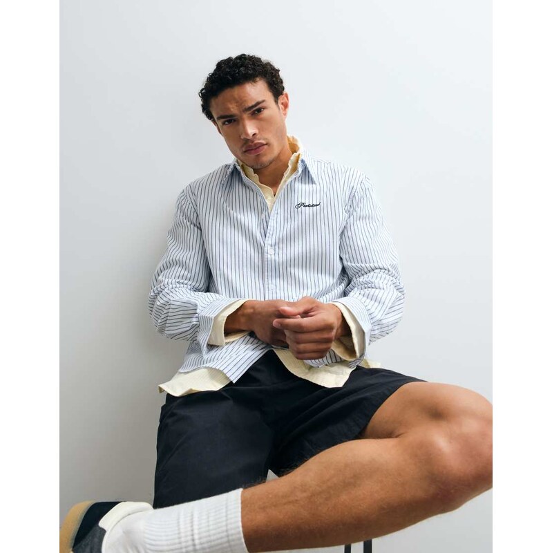 Prohibited dugout long sleeve stripe shirt in light blue