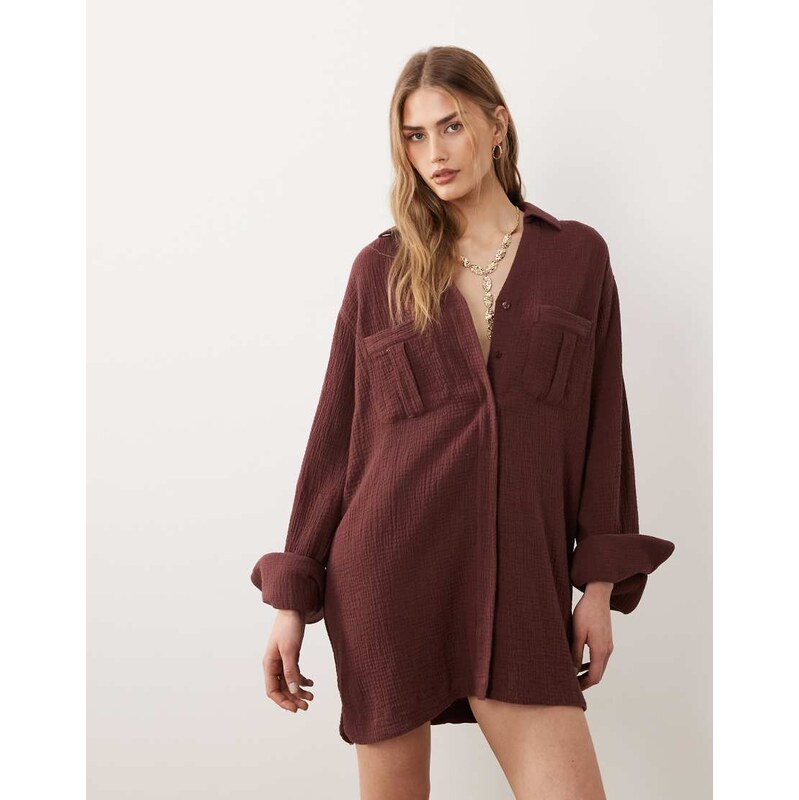 ASOS DESIGN double cloth mini shirt dress with wide cuffs and
