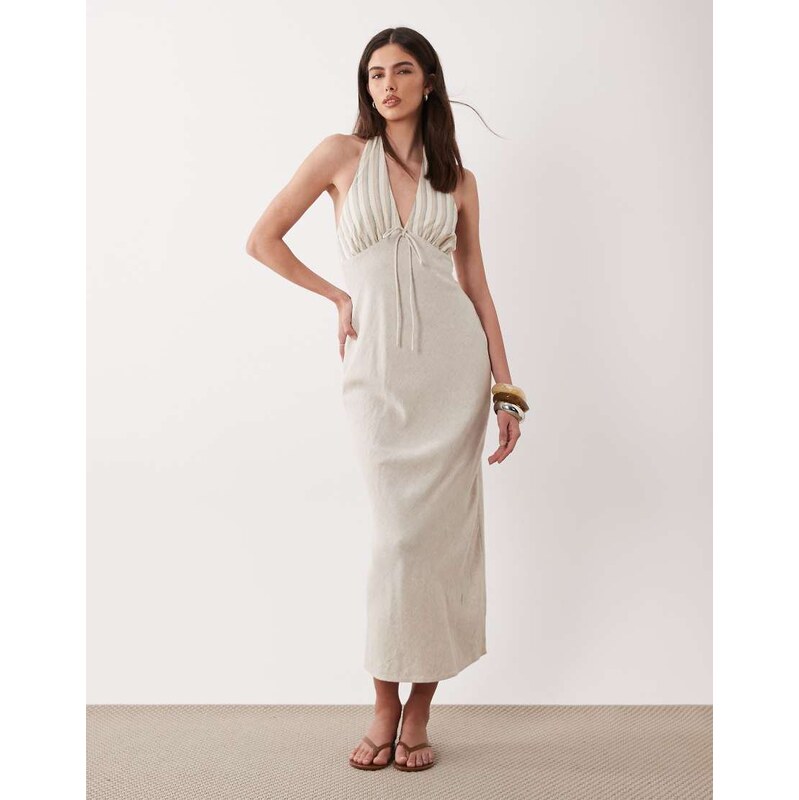 ASOS DESIGN halter neck linen look slip maxi sundress with