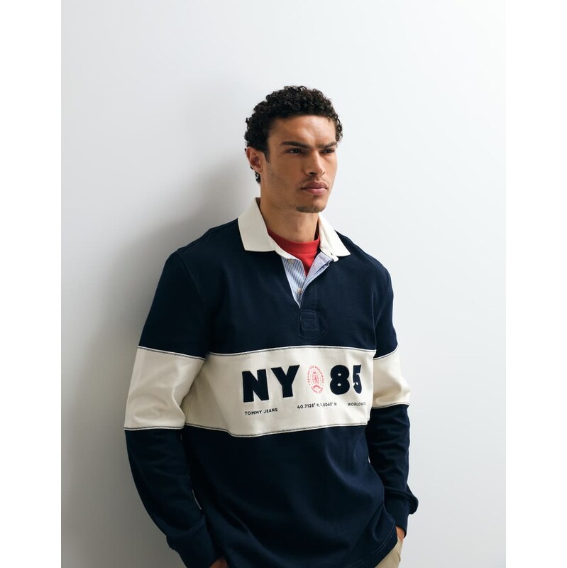 Tommy Jeans panel relaxed fit rugby shirt in navy