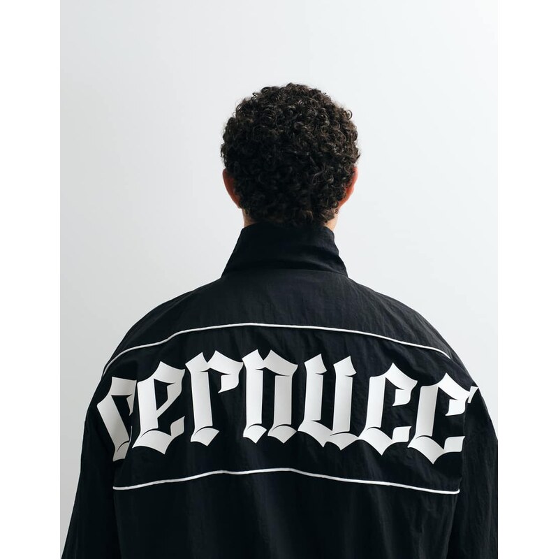 Cernucci nylon funnel neck track jacket with logo back print in