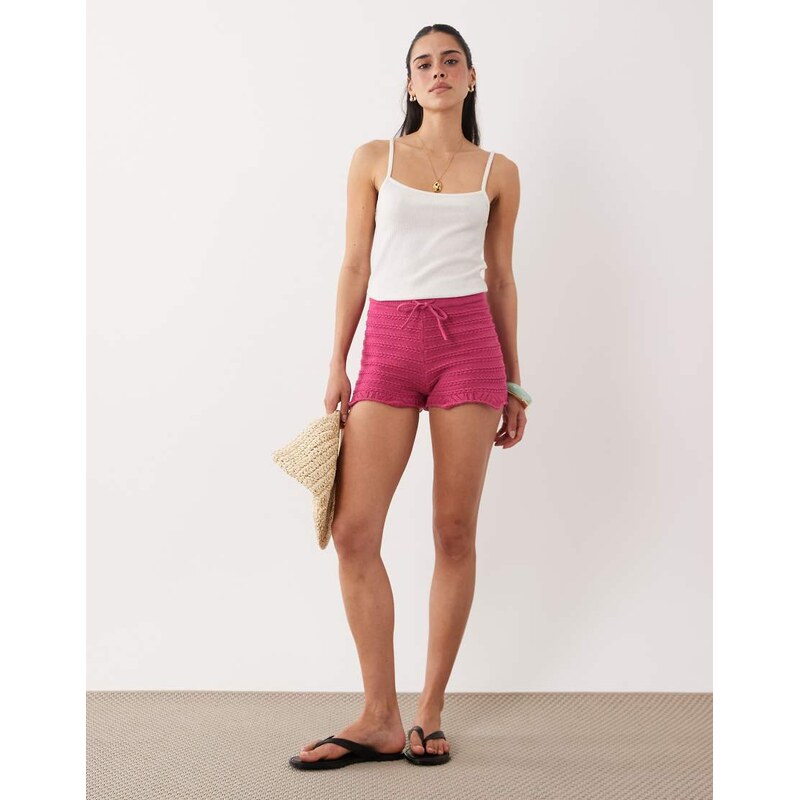 Mango Teen knitted tie waist short in pink