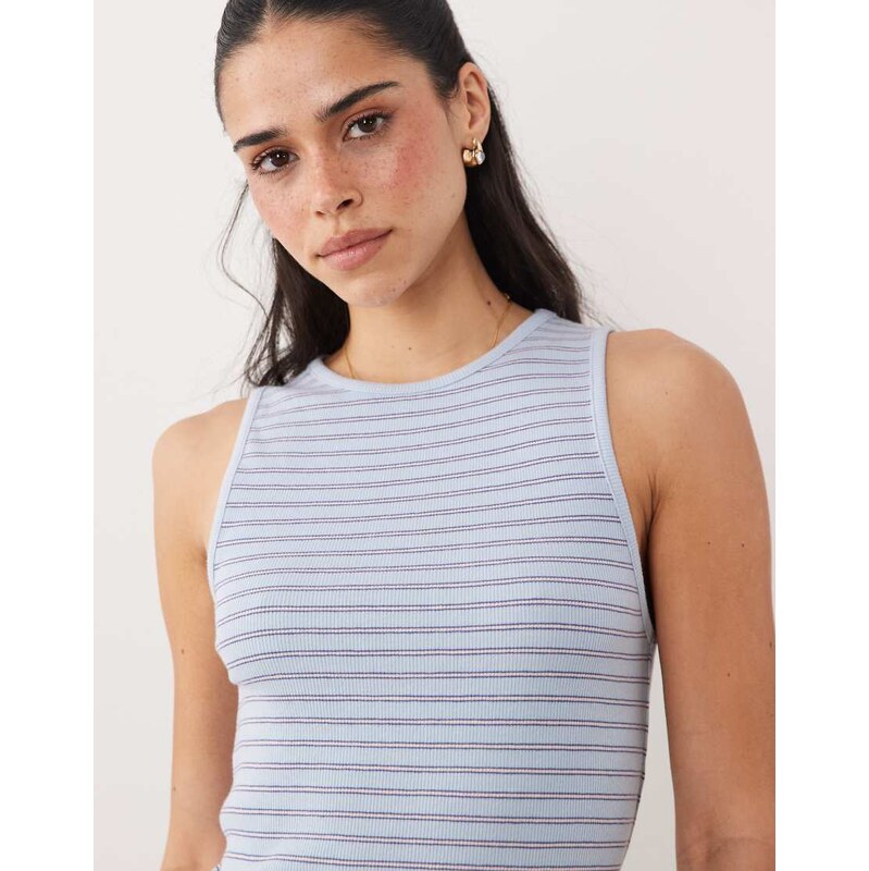 Mango cotton rich boat neck sleeveless top in blue stripe