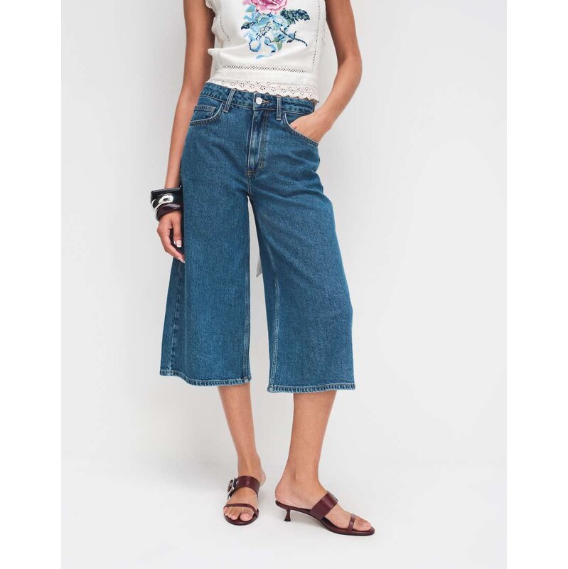 ASOS DESIGN longline bermuda in clean midwash-Blue