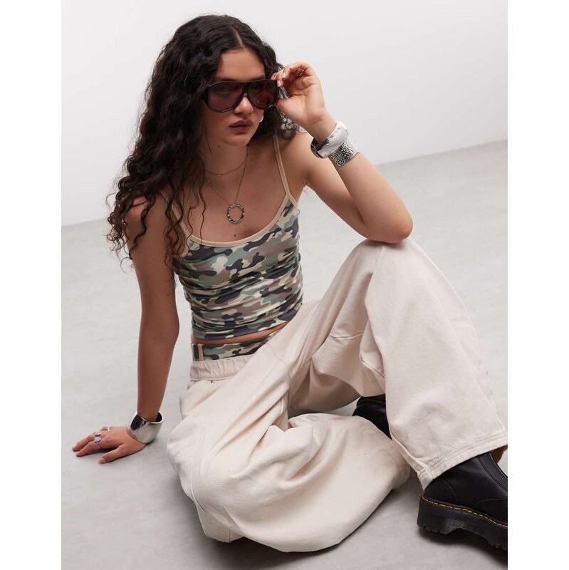 COLLUSION cami top co-ord in camo print-Multi